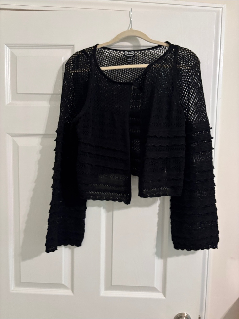 Black Openwork Crochet Women's Sweater Cardigan